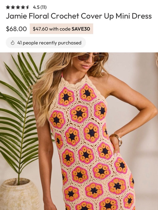 Vici Dresses & Skirts - NEW- Vici Jamie Floral Crochet Mini Dress - Pink, Cream, Navy & Orange